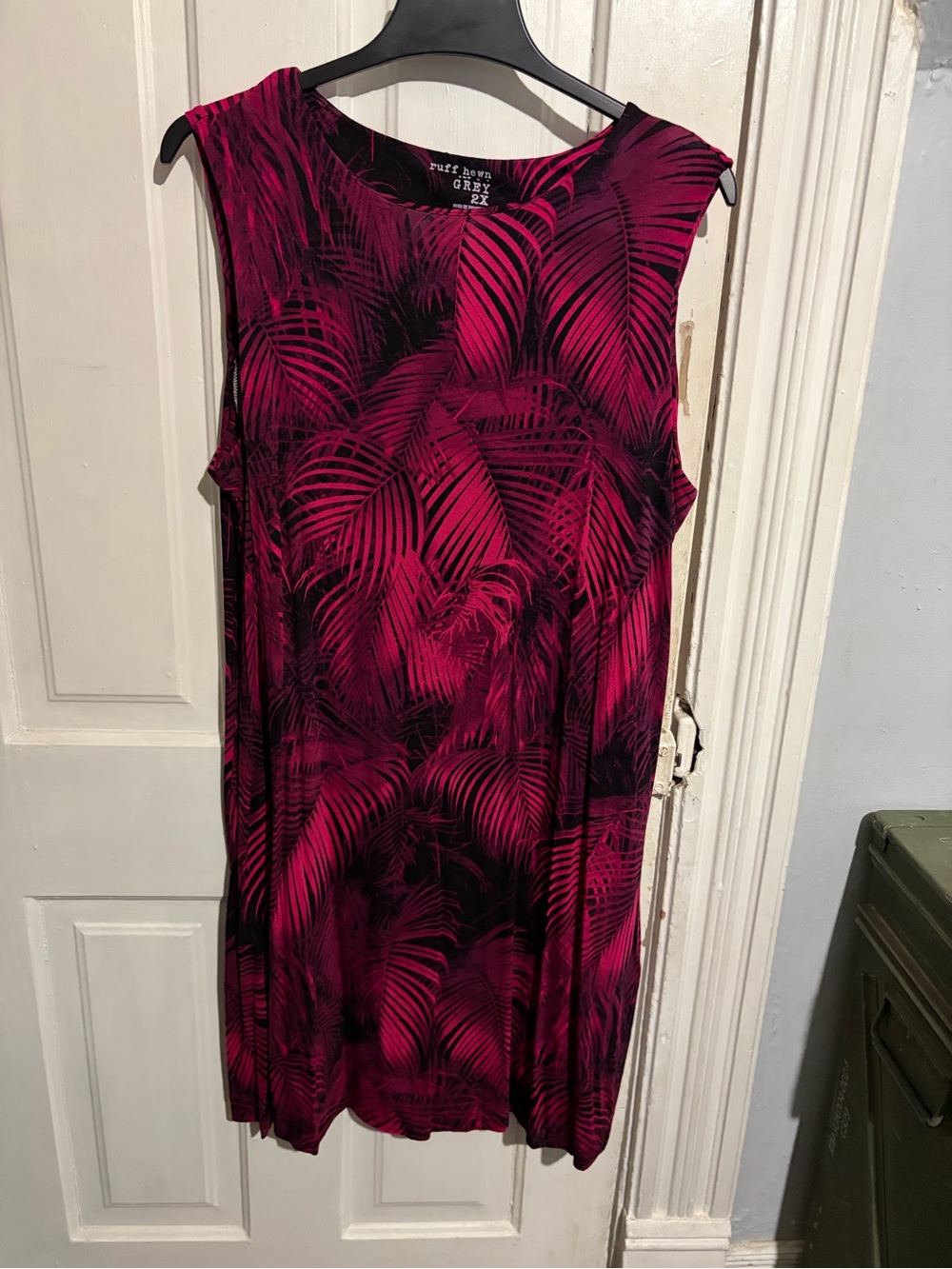 Ruff Hewn Grey 2X Pink and Black Leafy Dress